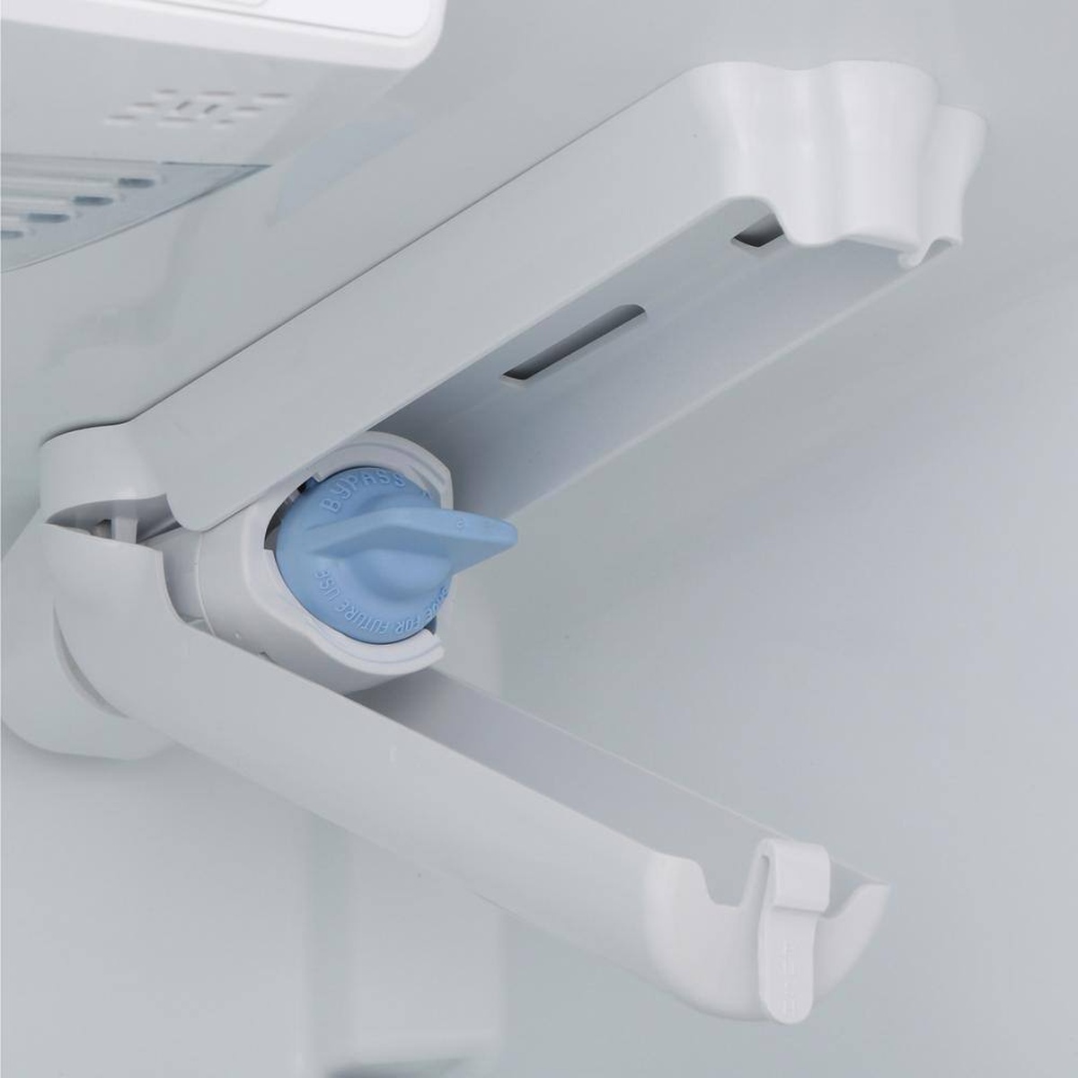 Interior water filter and swing-out dispenser inside the refrigerator