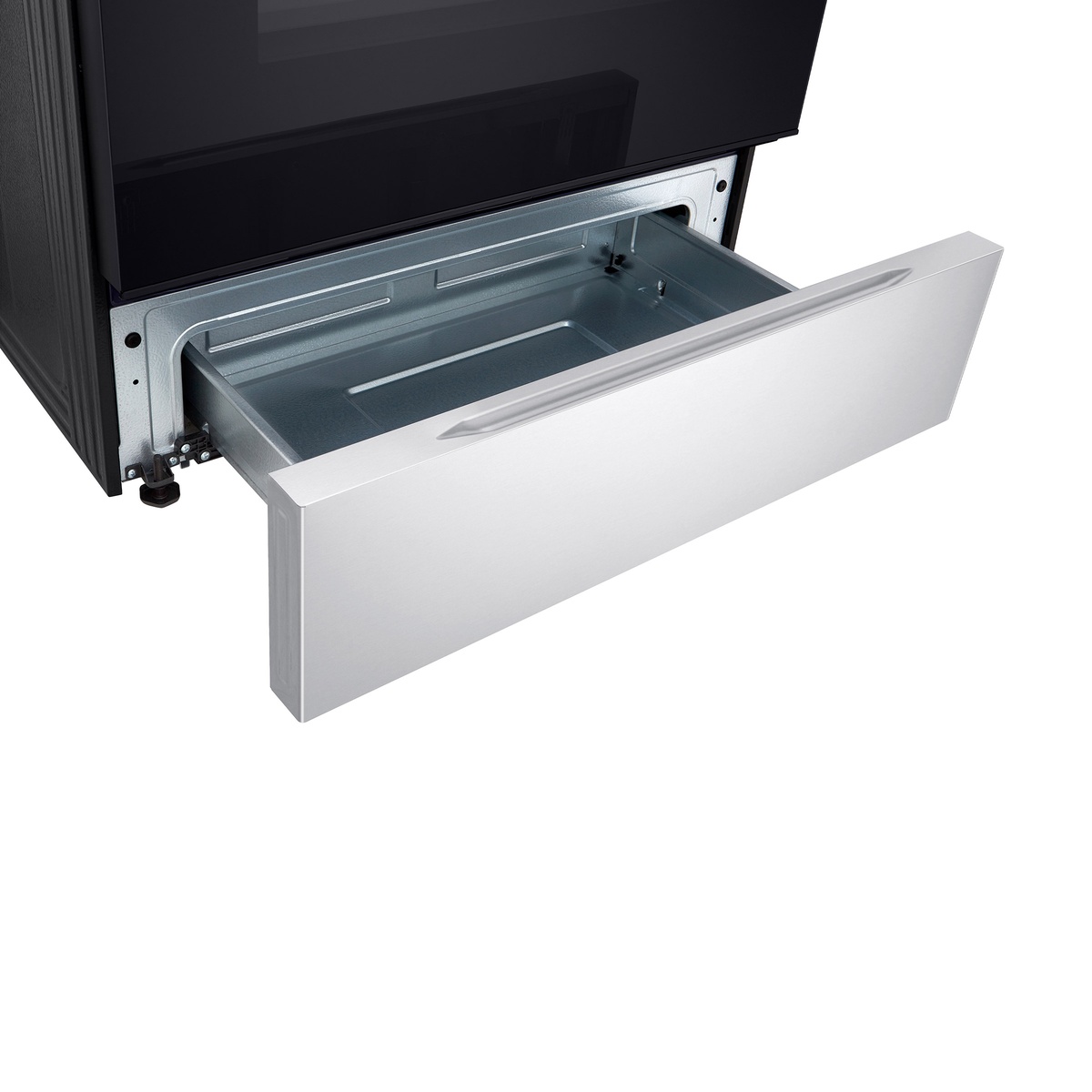 Lower storage drawer of the LG range open