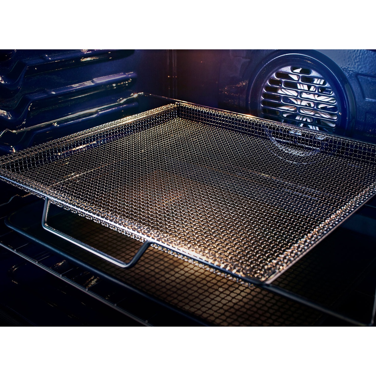 Close-up of the LG air fry rack inside the oven
