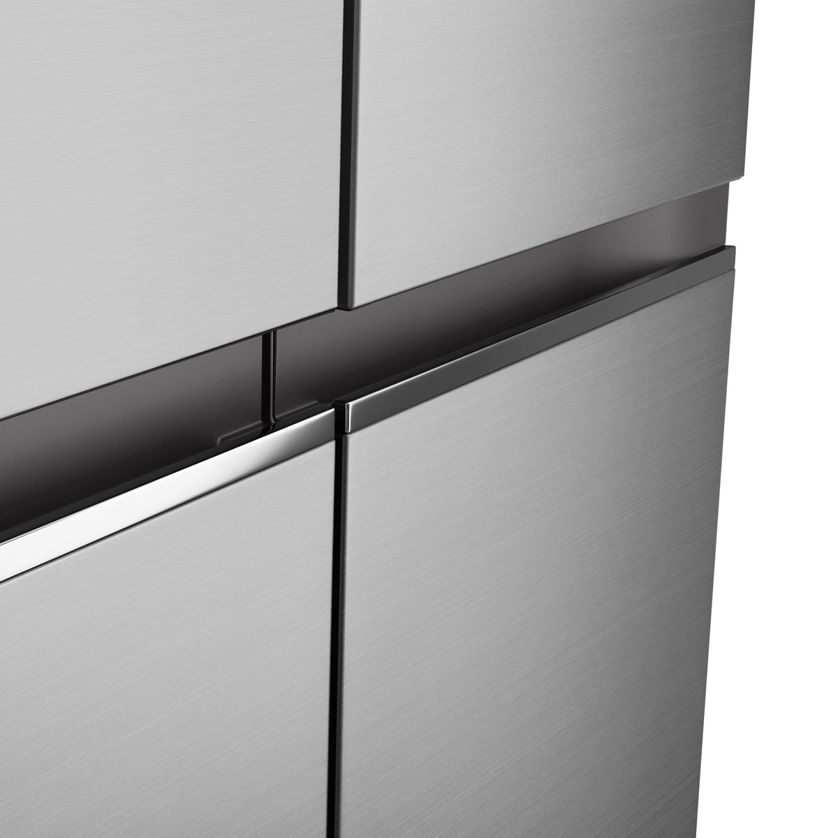 Sleek counter-depth exterior with recessed handles and stainless finish.
