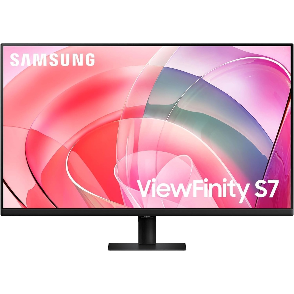 Front view of Samsung ViewFinity S7 27-inch monitor with slim bezels on stand.