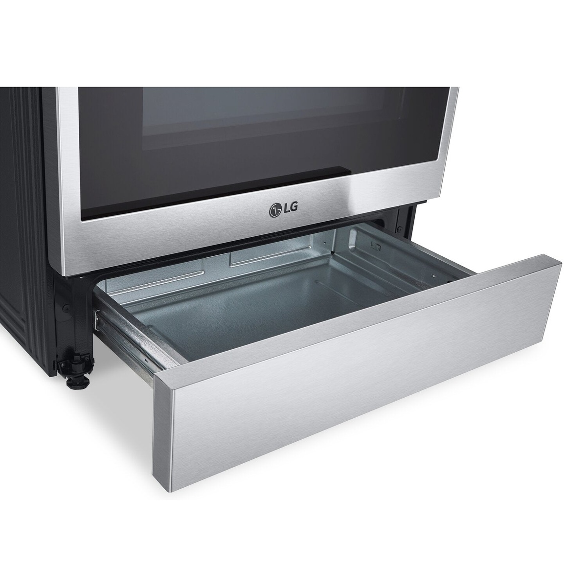 Pull-out lower storage drawer beneath the oven