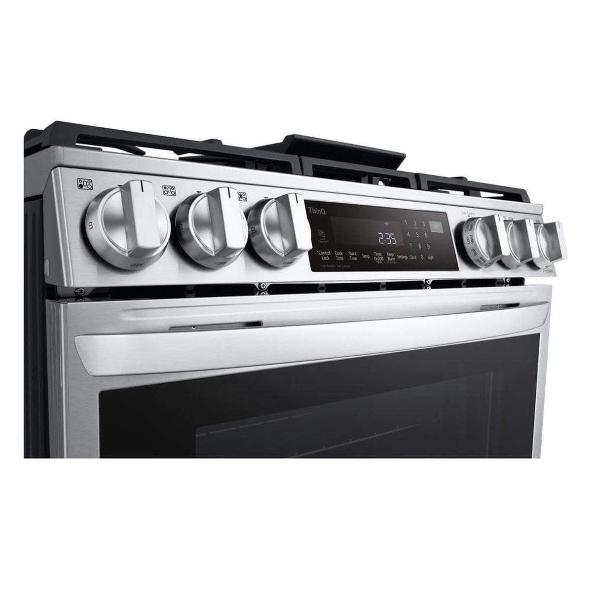 Front control panel and knobs of the LG LSGL6335F slide-in gas range