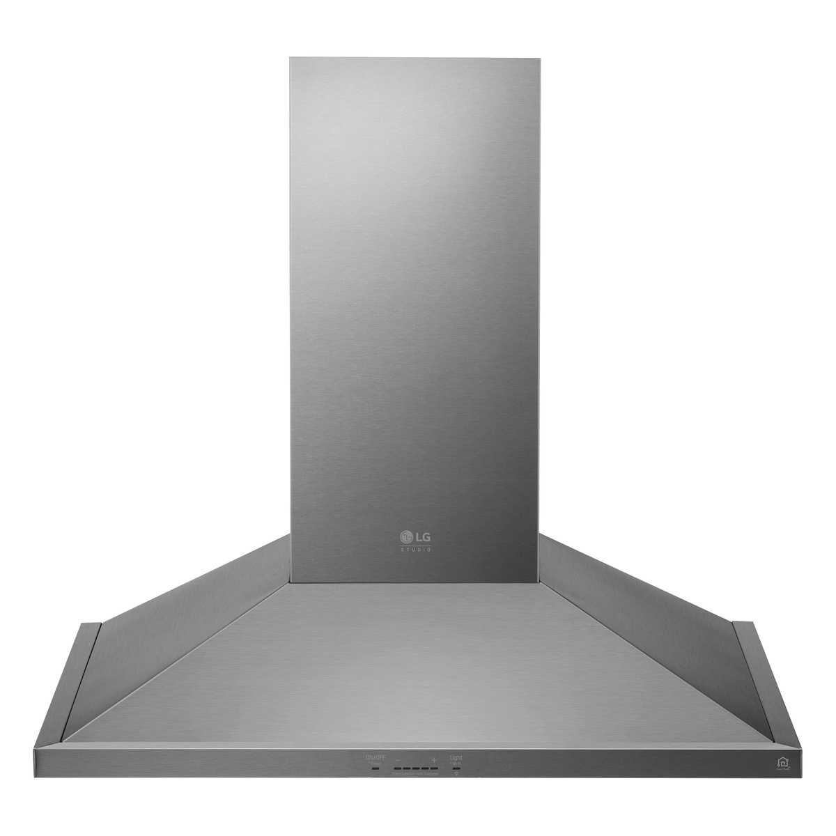 Front view of LG Studio 30-inch range hood chimney and canopy