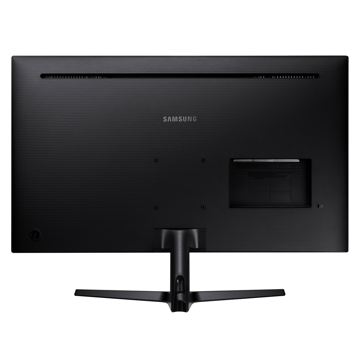 Rear view of the Samsung monitor showing VESA mounting holes and cable slot.