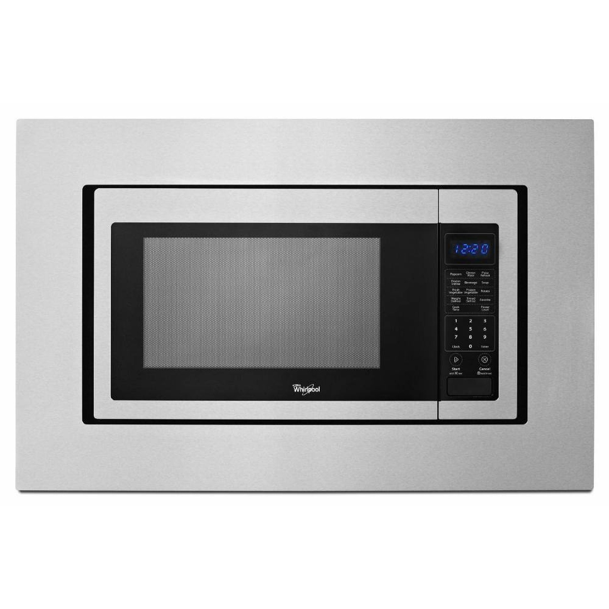 Microwave framed by the MK2160AZ stainless trim for a clean builtβin appearance