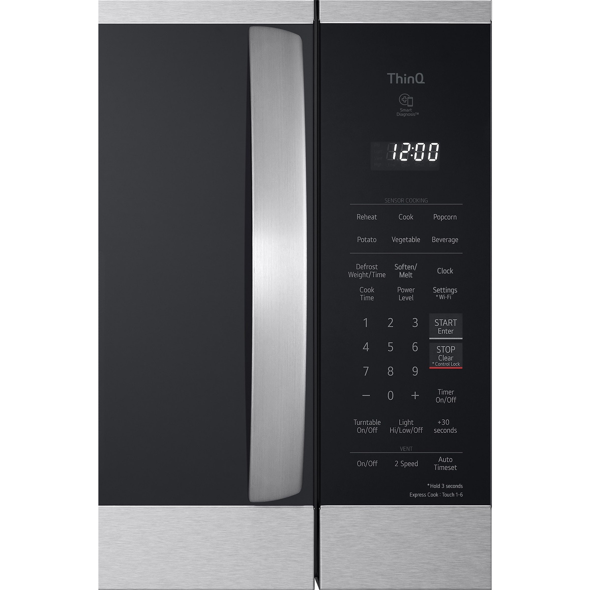 Close up of SmoothTouch control panel with sensor cooking options on LG microwave