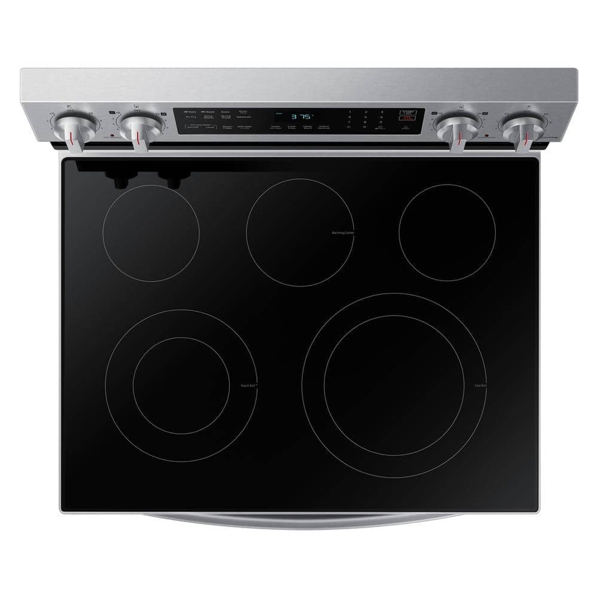 Top view of the 5-element glass cooktop with dual-ring zones