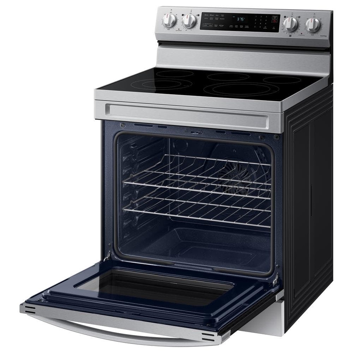 Open oven cavity with two racks on the Samsung NE63A6511SS electric range