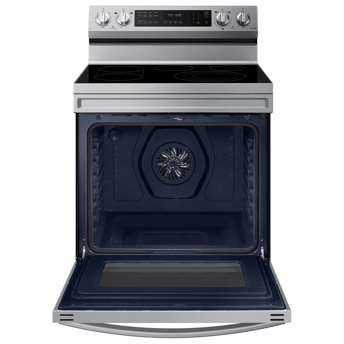 Spacious 6.3 cu ft Samsung oven with convection fan visible inside.