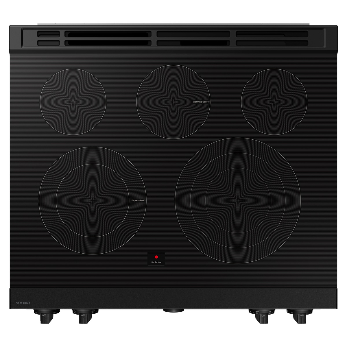 Five-element smooth cooktop layout with warming center and express boil