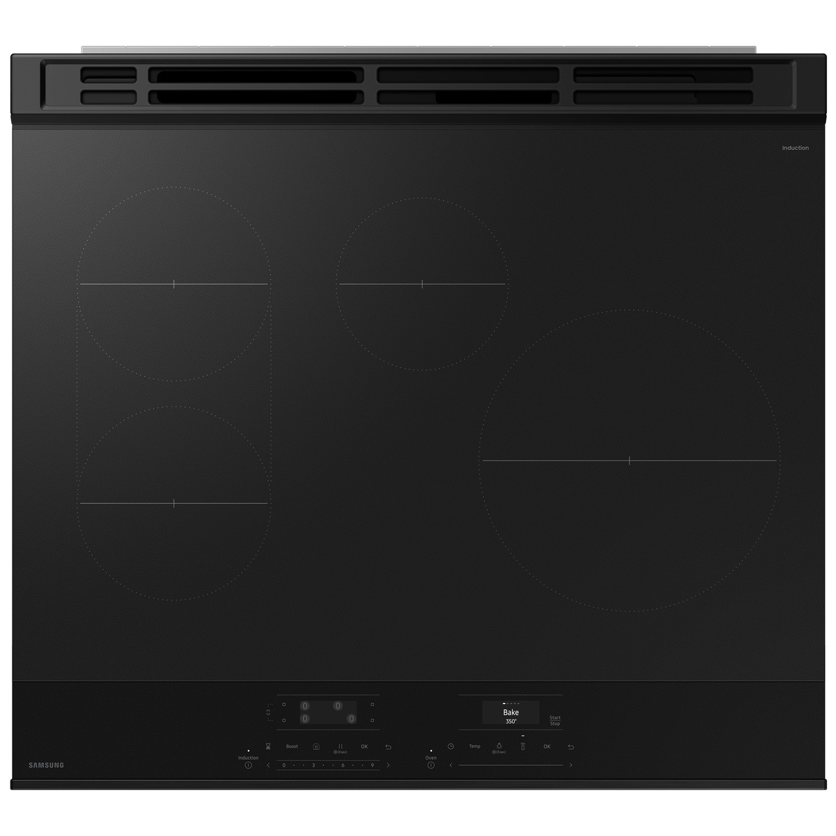 Top view of induction cooktop showing four elements and touch control panel