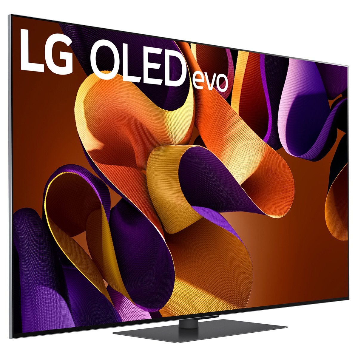 LG OLED evo screen showing vivid colours and ultra-thin bezel from angled front view