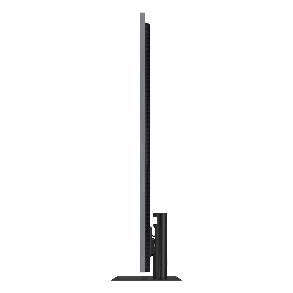 Side profile of LG OLED TV highlighting ultra-slim One Wall design on stand
