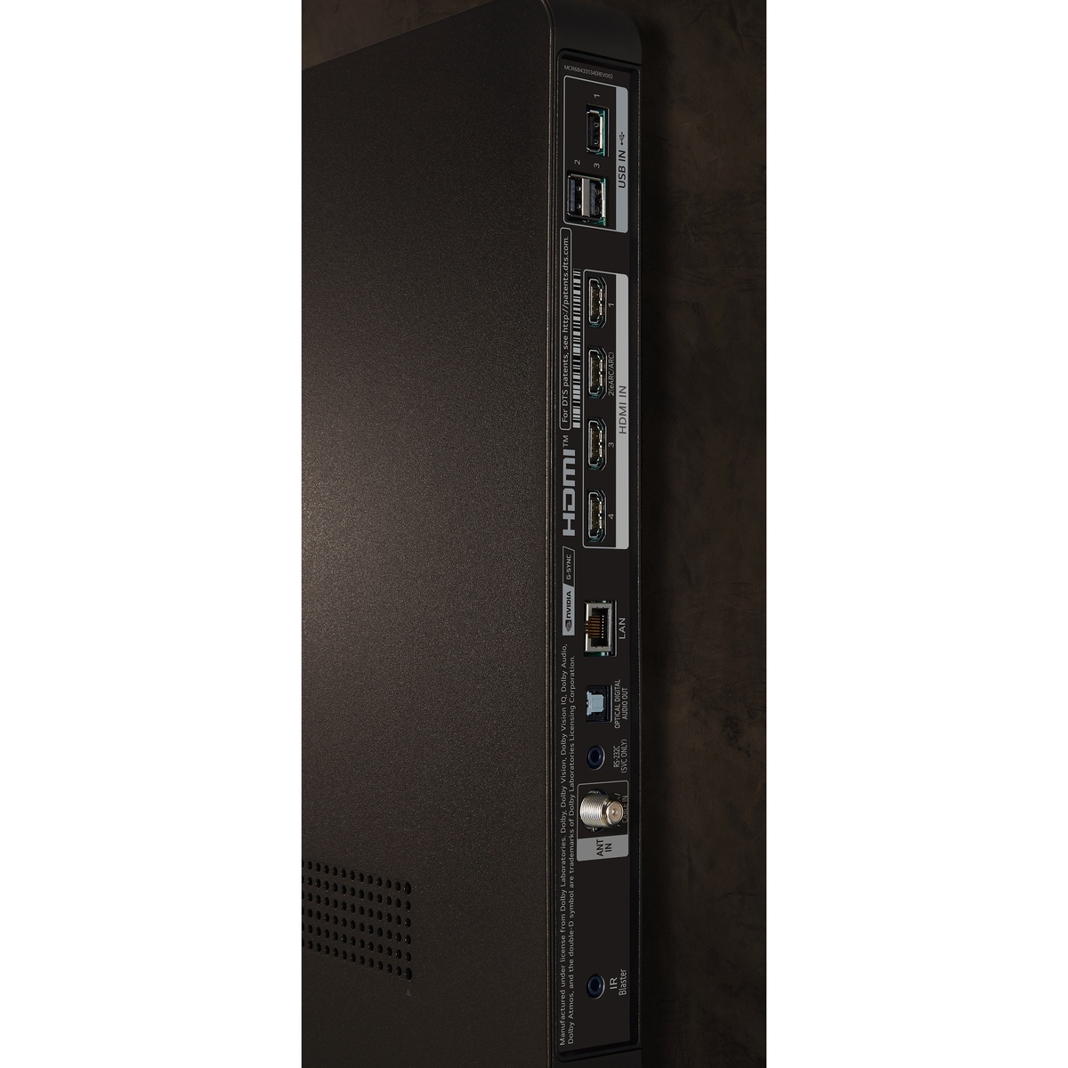 Rear connectivity panel of LG OLED TV showing HDMI and USB ports
