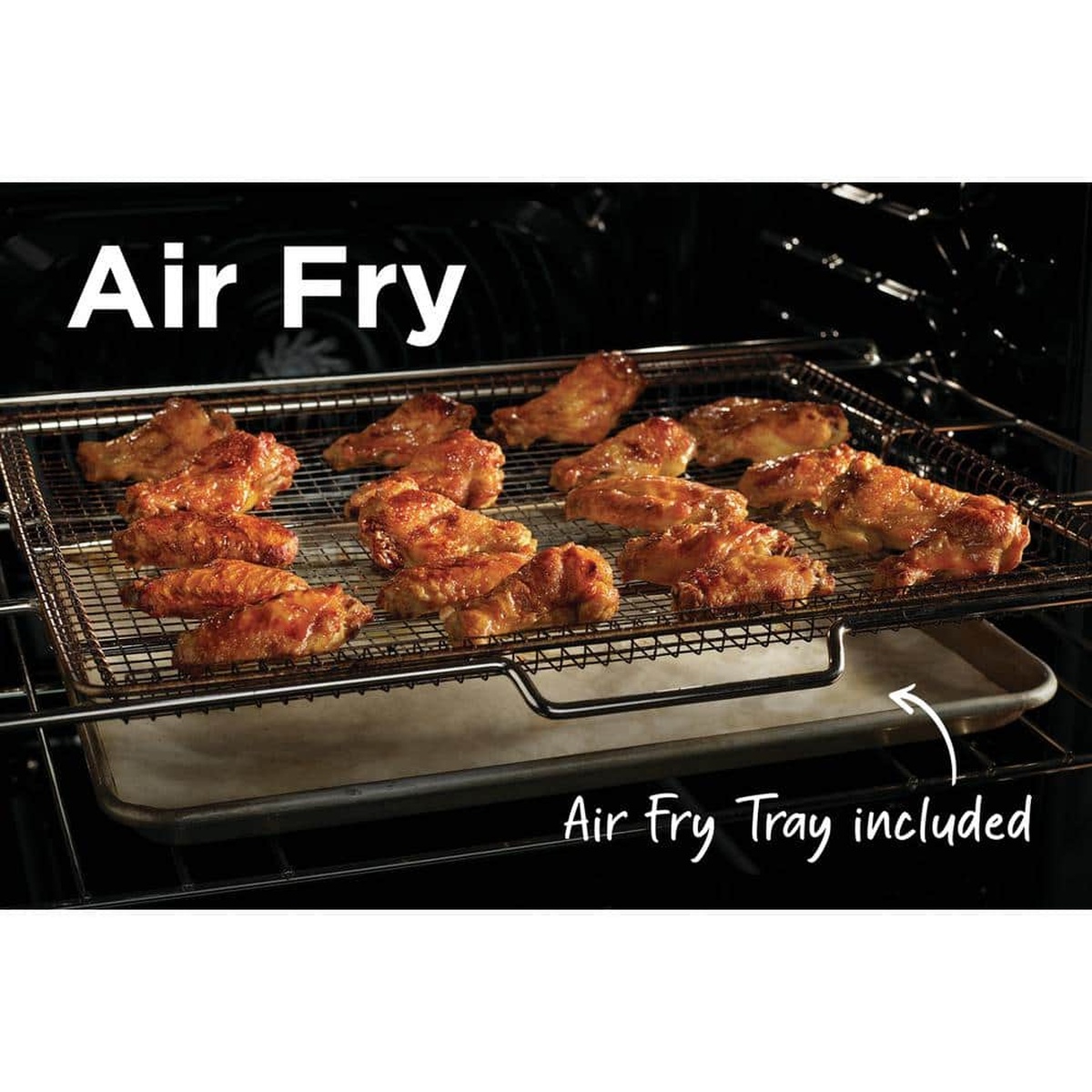 Air Fry tray with chicken wings inside the oven