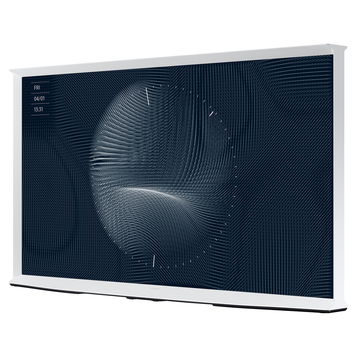 Samsung The Serif 55-inch TV angled front view showing the matte display within the white Serif frame.