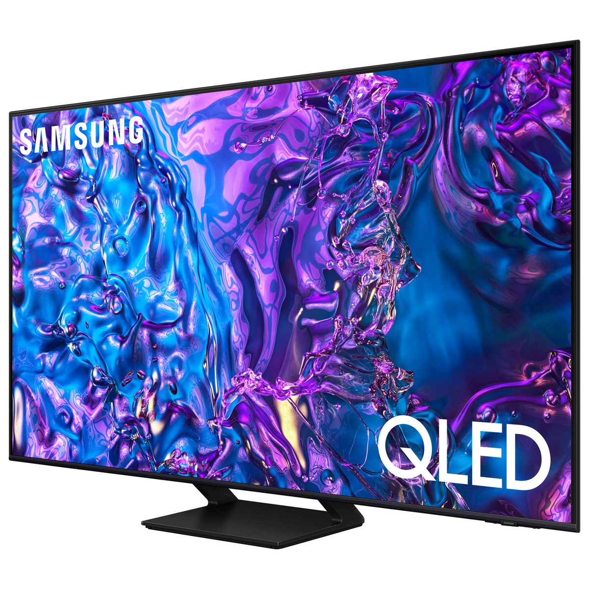 Samsung 65-inch QLED TV angled view on stand showing vibrant Quantum Dot colours