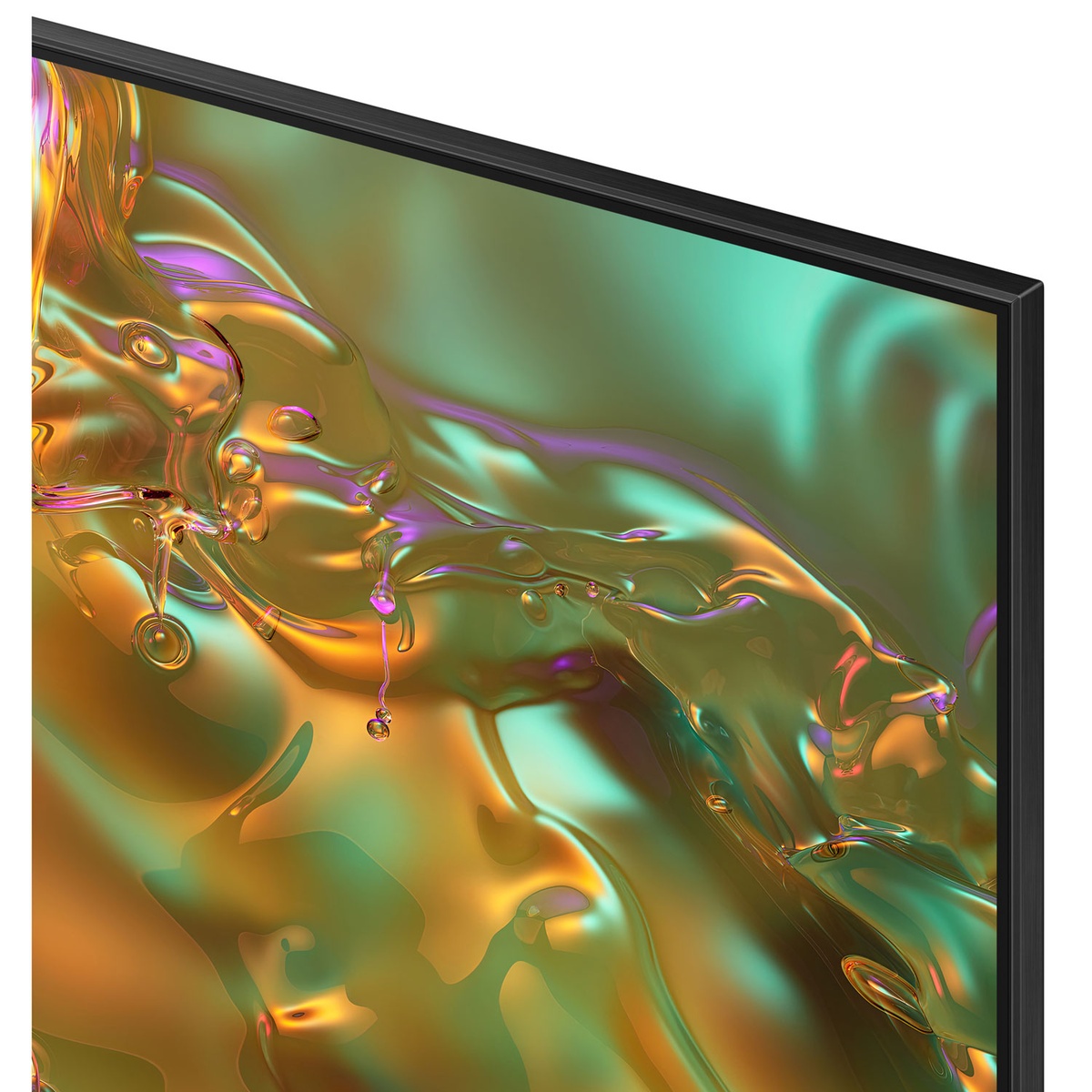 Close-up of Samsung QLED TV bezel and screen showing vibrant colours