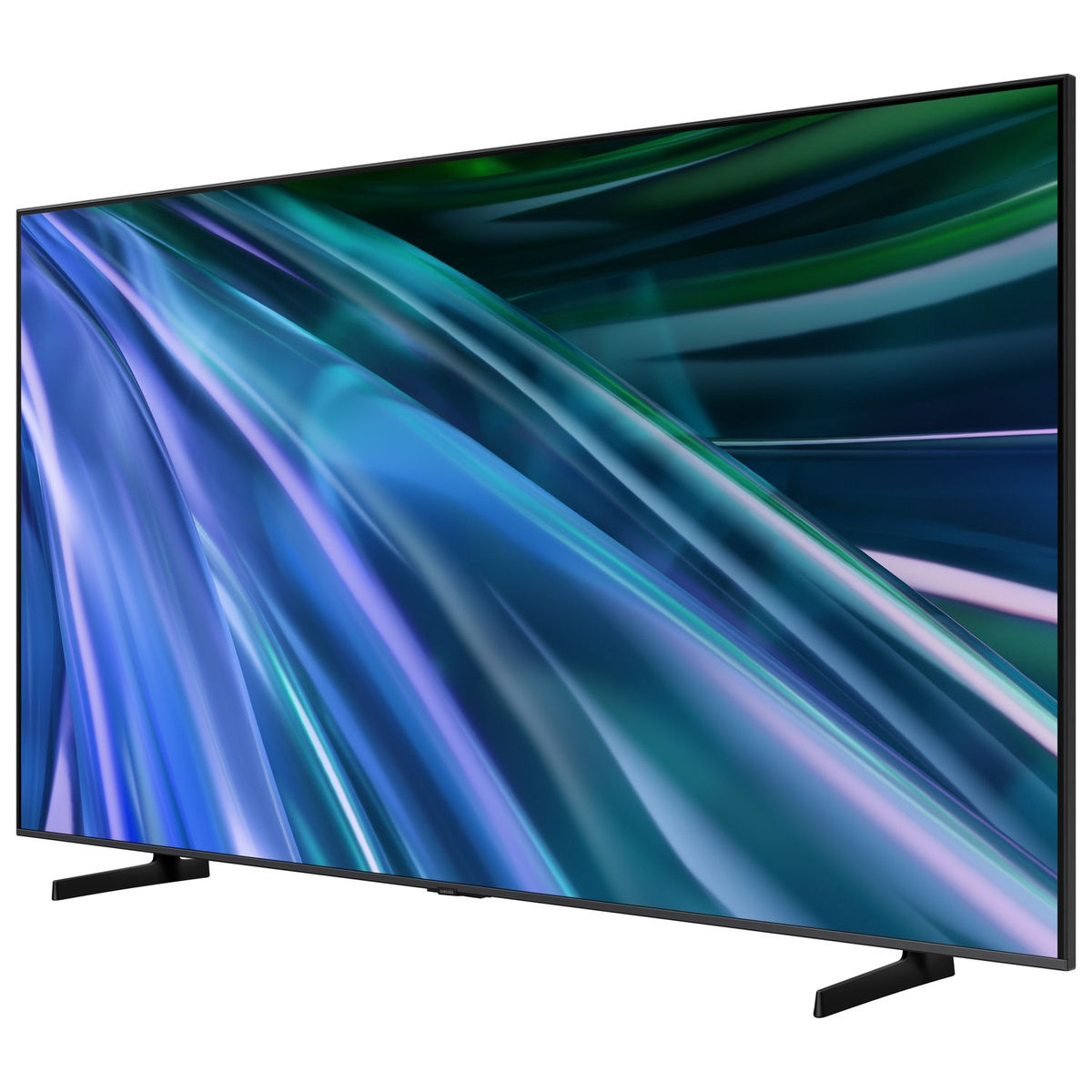 Alternate angled view highlighting the screen and stand of the Samsung QN80D TV