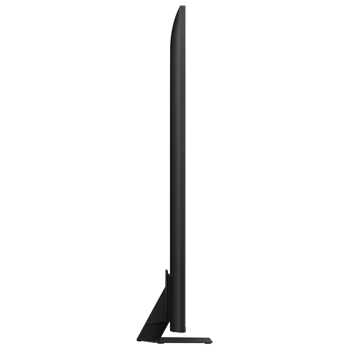 Side profile of the Samsung TV highlighting the slim design on central stand