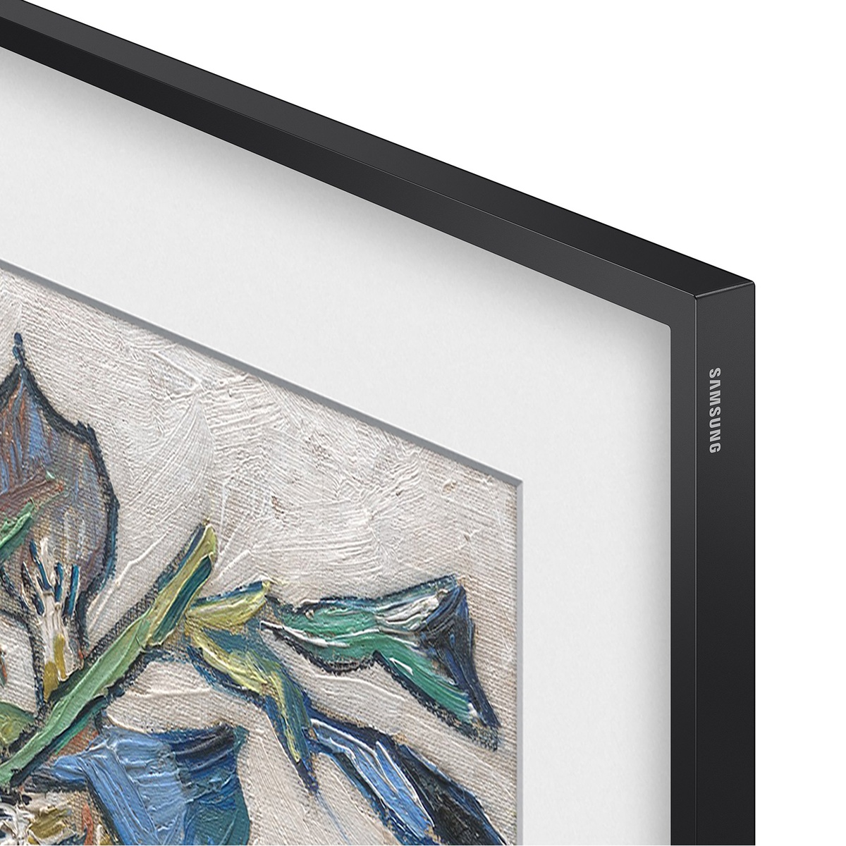 Close-up of The Frame bezel corner showing matte display and refined edge