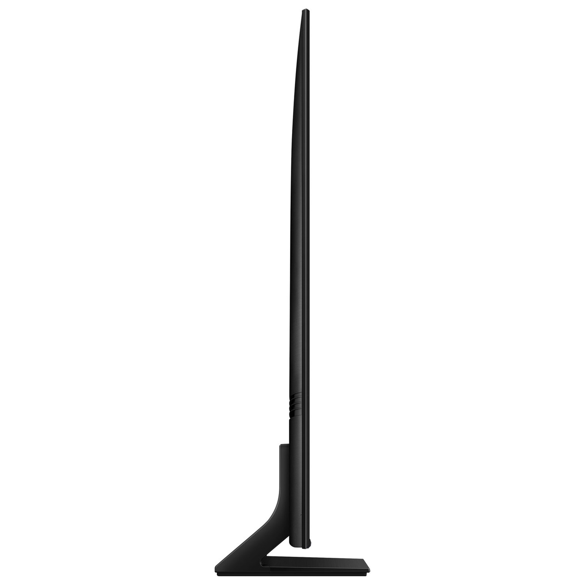 Side profile of the TV showing ultra-slim design and stand.