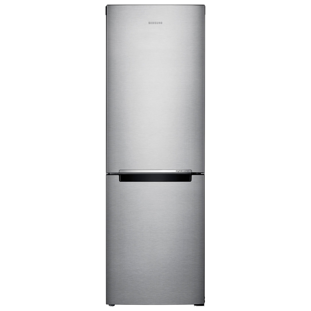 Front view of Samsung bottom‑freezer refrigerator showing tall, streamlined layout