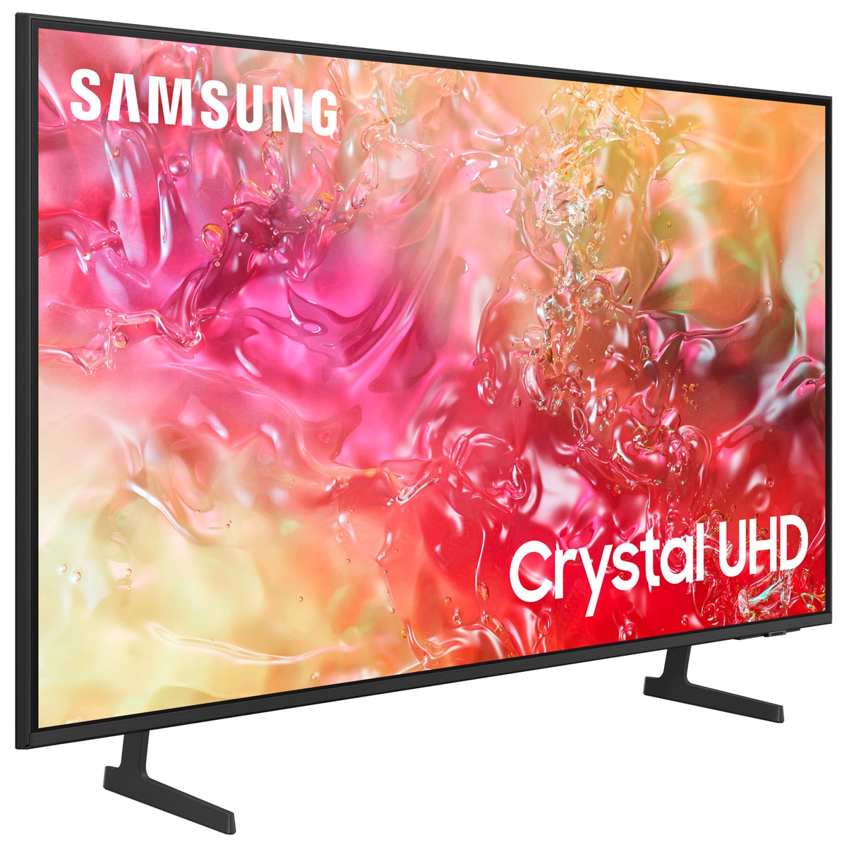 Samsung Crystal UHD TV angled view with dual feet stand