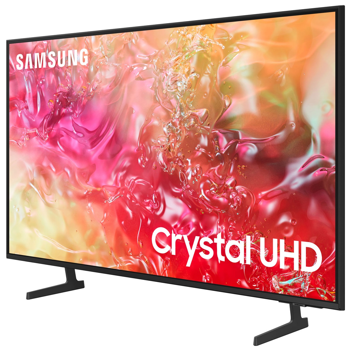 Samsung 43-inch Crystal UHD TV showing vivid colours on screen from front-right angle