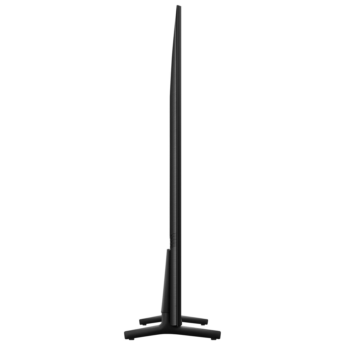 Ultra-slim side profile of the Samsung DU8000 TV on its stand.