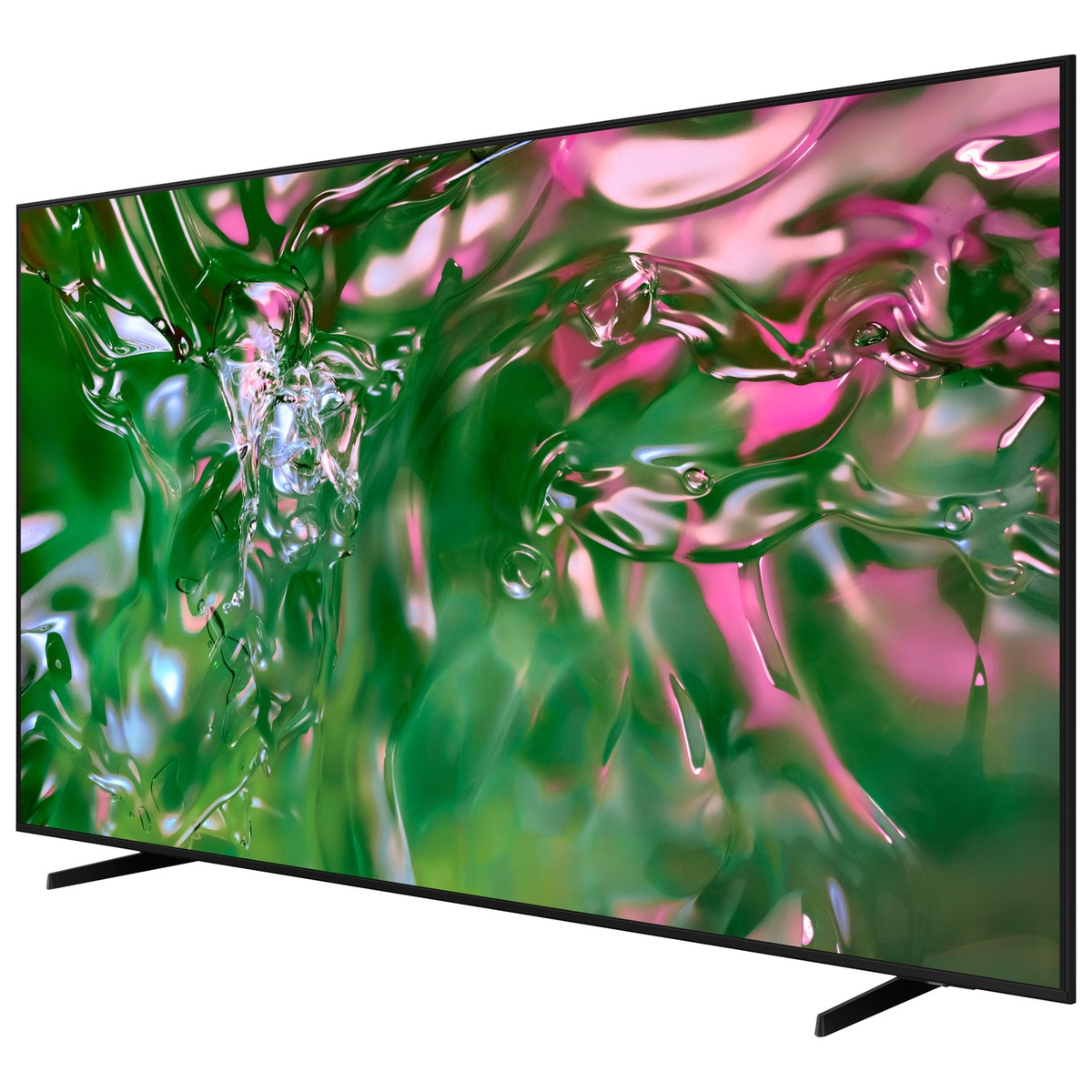 Angled view of the Samsung 85-inch Crystal UHD TV showing vivid colours on screen and slim bezels