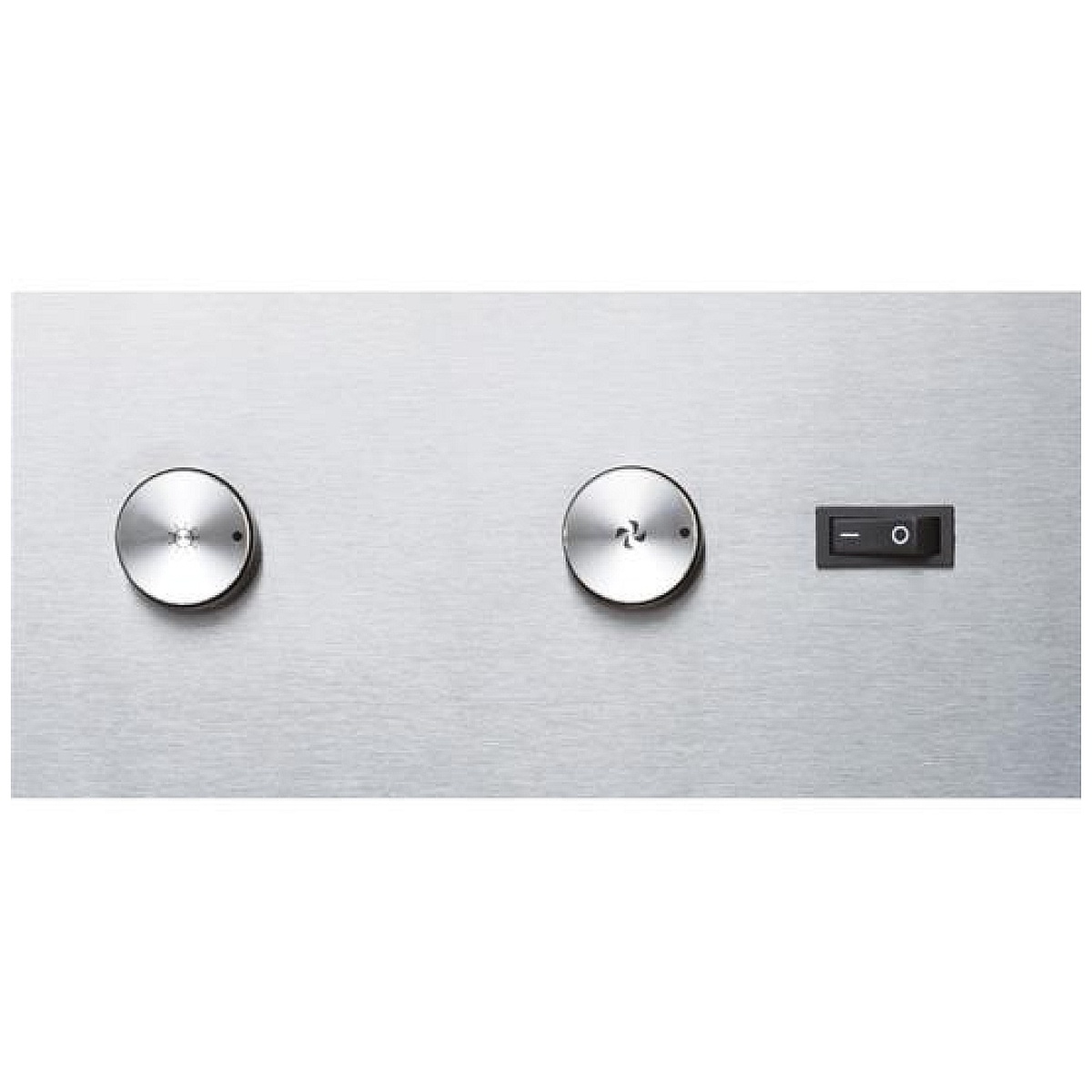 Close-up of rotary control knobs and rocker switch on the hood