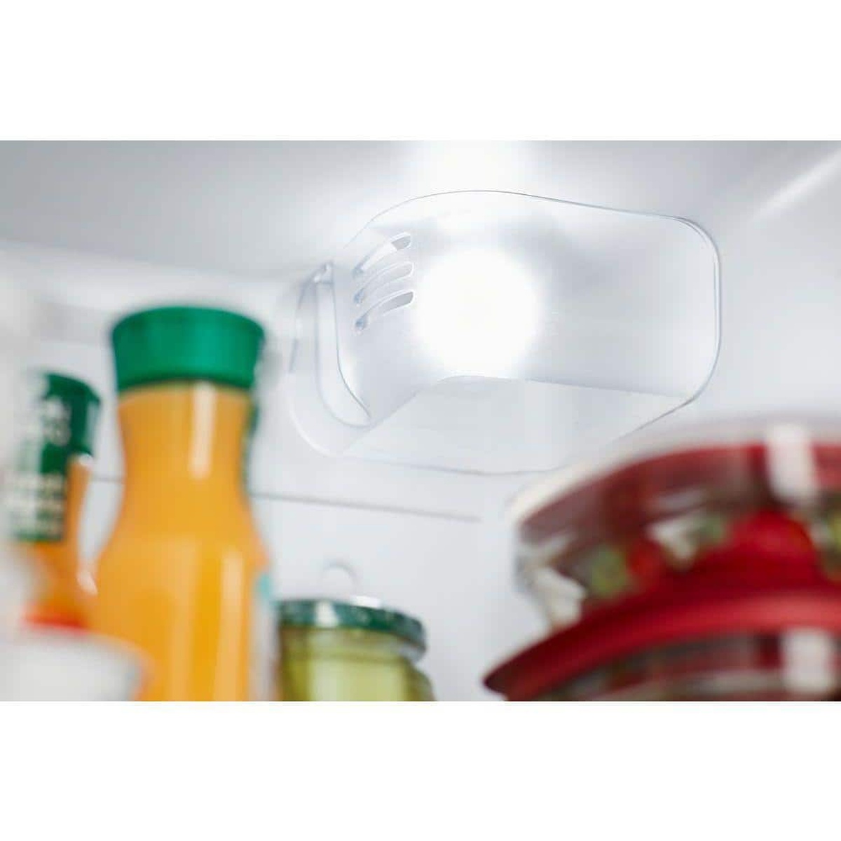 Bright LED interior light illuminating food inside the refrigerator