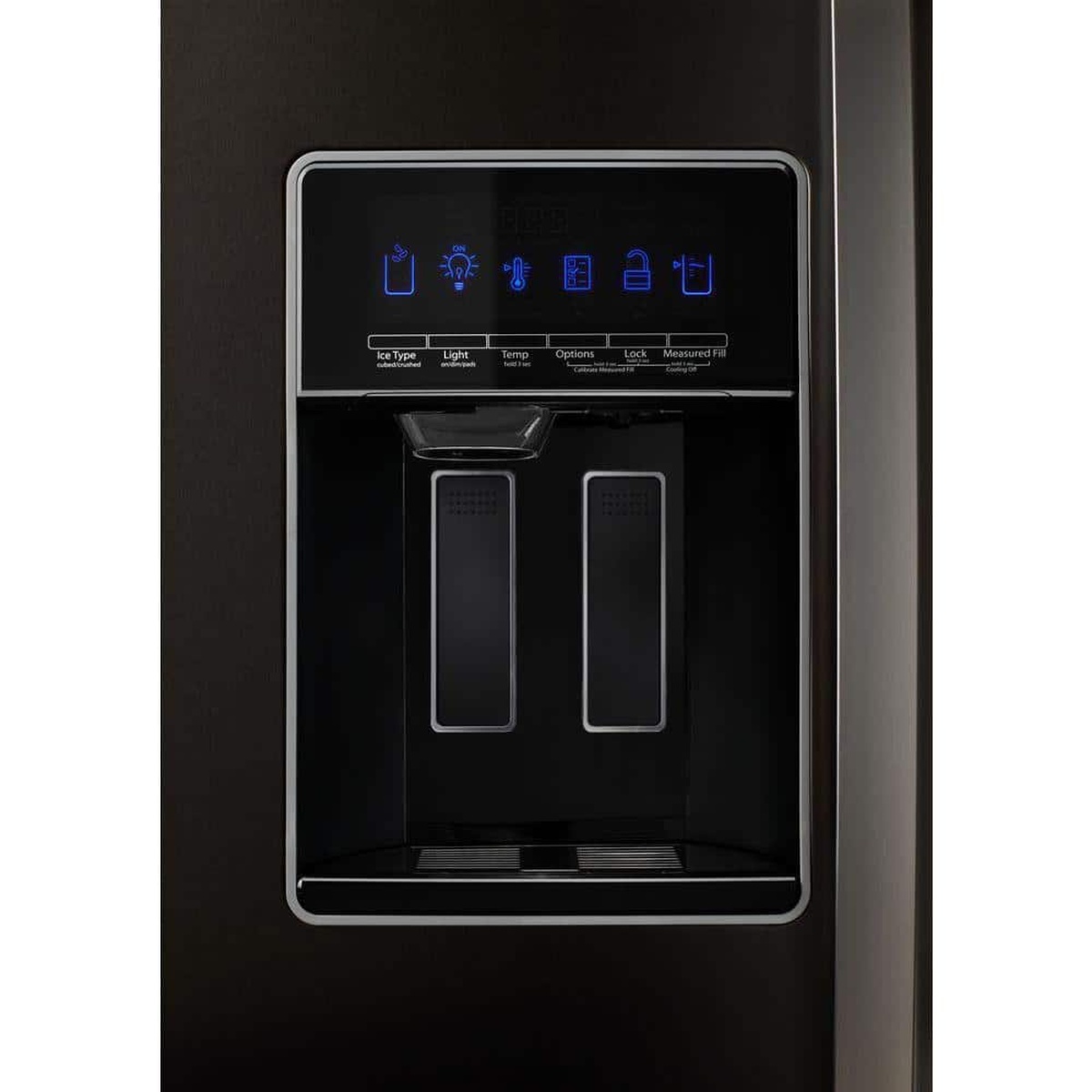 Close-up of exterior dispenser with touch controls and icons