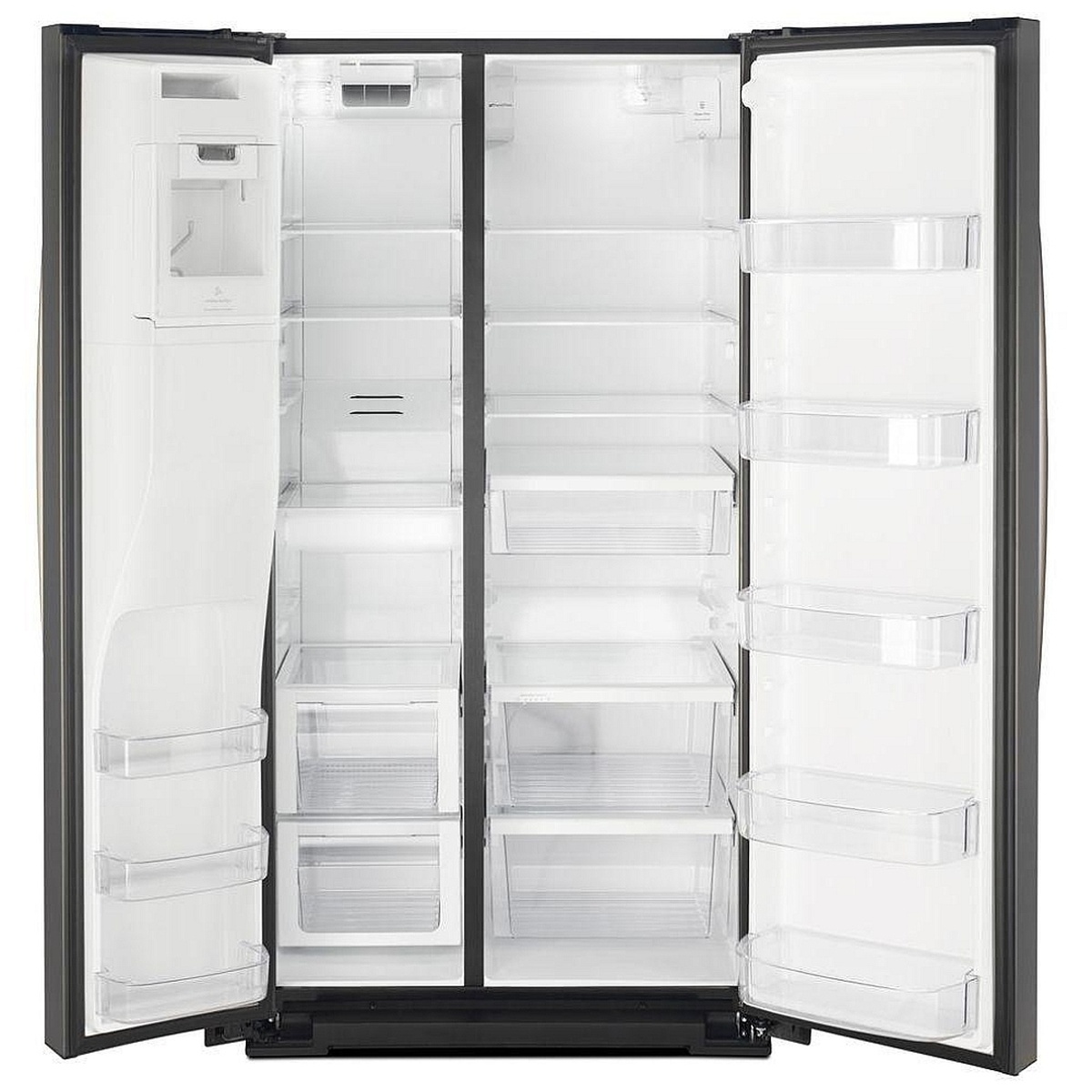 Interior of the refrigerator and freezer showing shelves, bins and In‑Door Ice bin