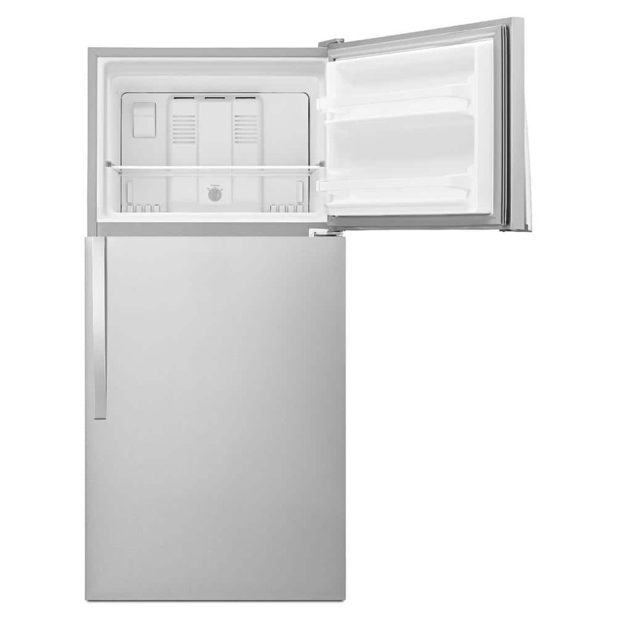 Top freezer compartment with shelf and door bins