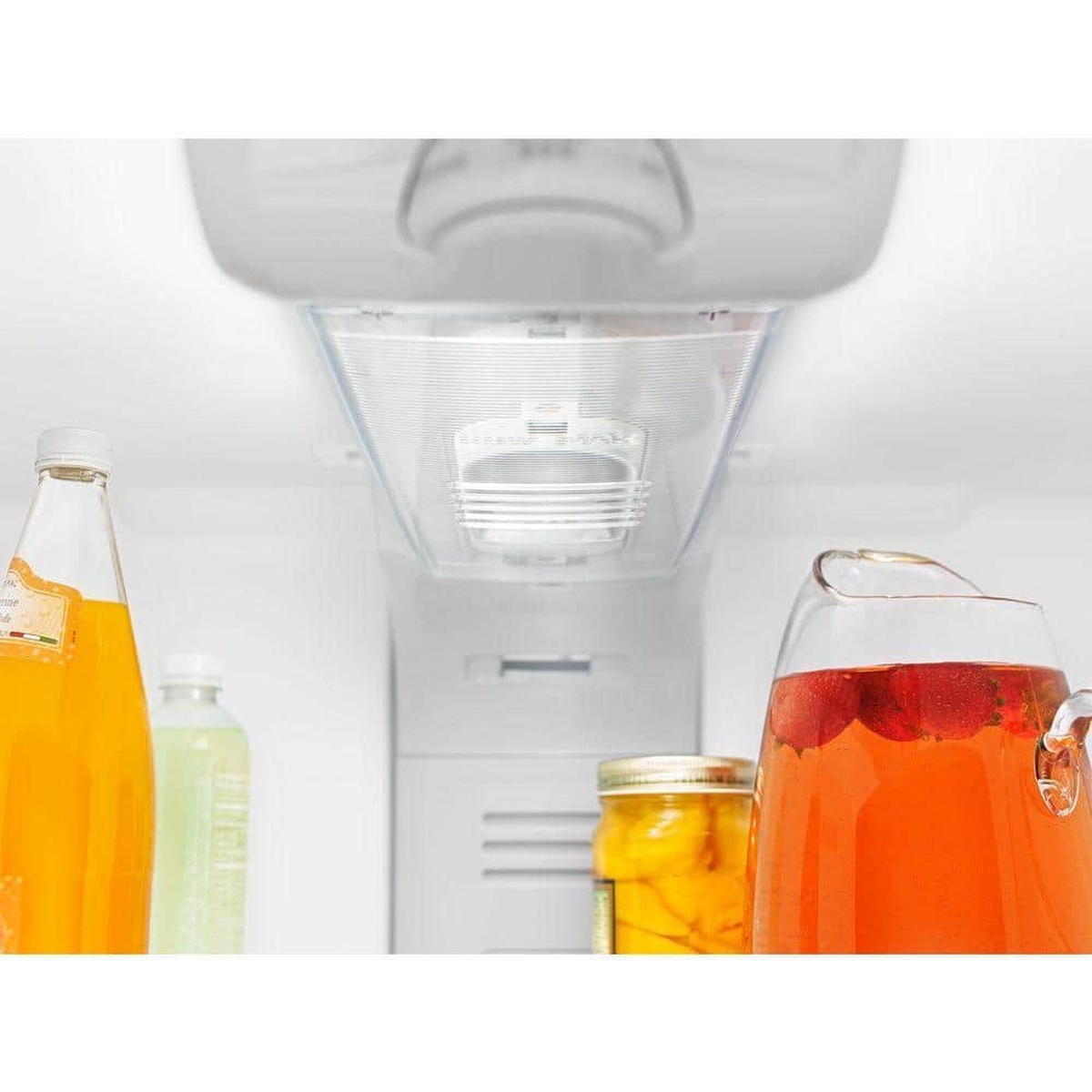 Close-up of bright LED light illuminating refrigerator interior
