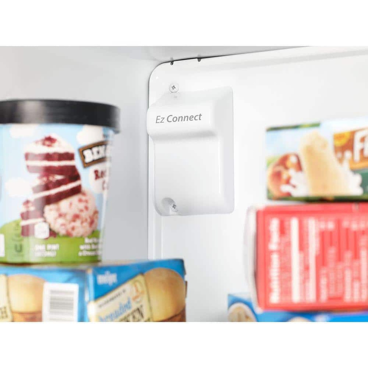 Freezer interior with EZ Connect icemaker ready panel.