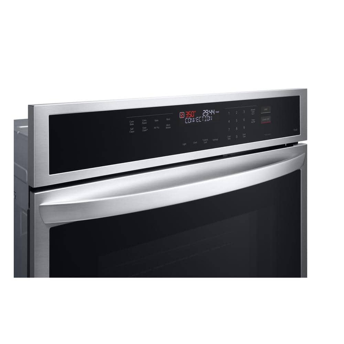 Close-up of LG SmoothTouch glass control panel on the wall oven.