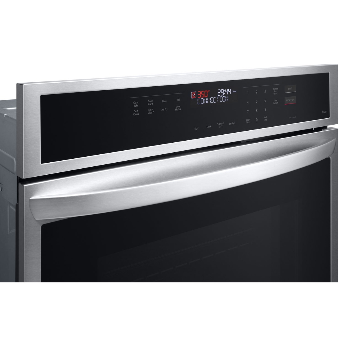 Close view of LG SmoothTouch glass control panel on the wall oven.