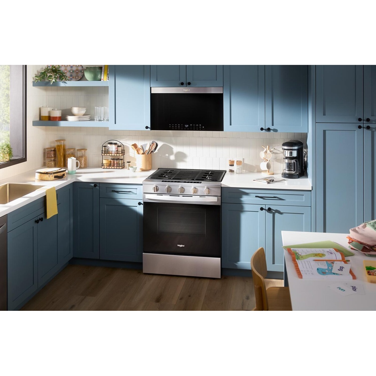 Range installed in a modern kitchen, fingerprint resistant stainless finish
