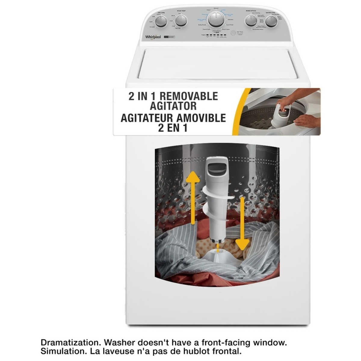 Top-load washer highlighting a 2-in-1 removable agitator