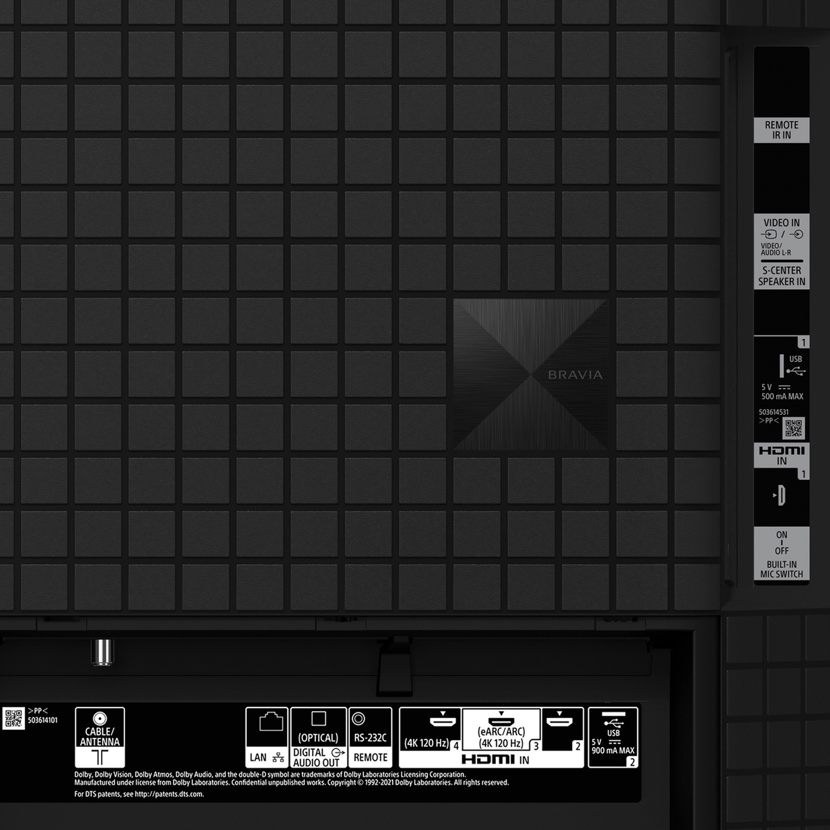 Close-up of Sony BRAVIA XR A90K rear ports including HDMI inputs