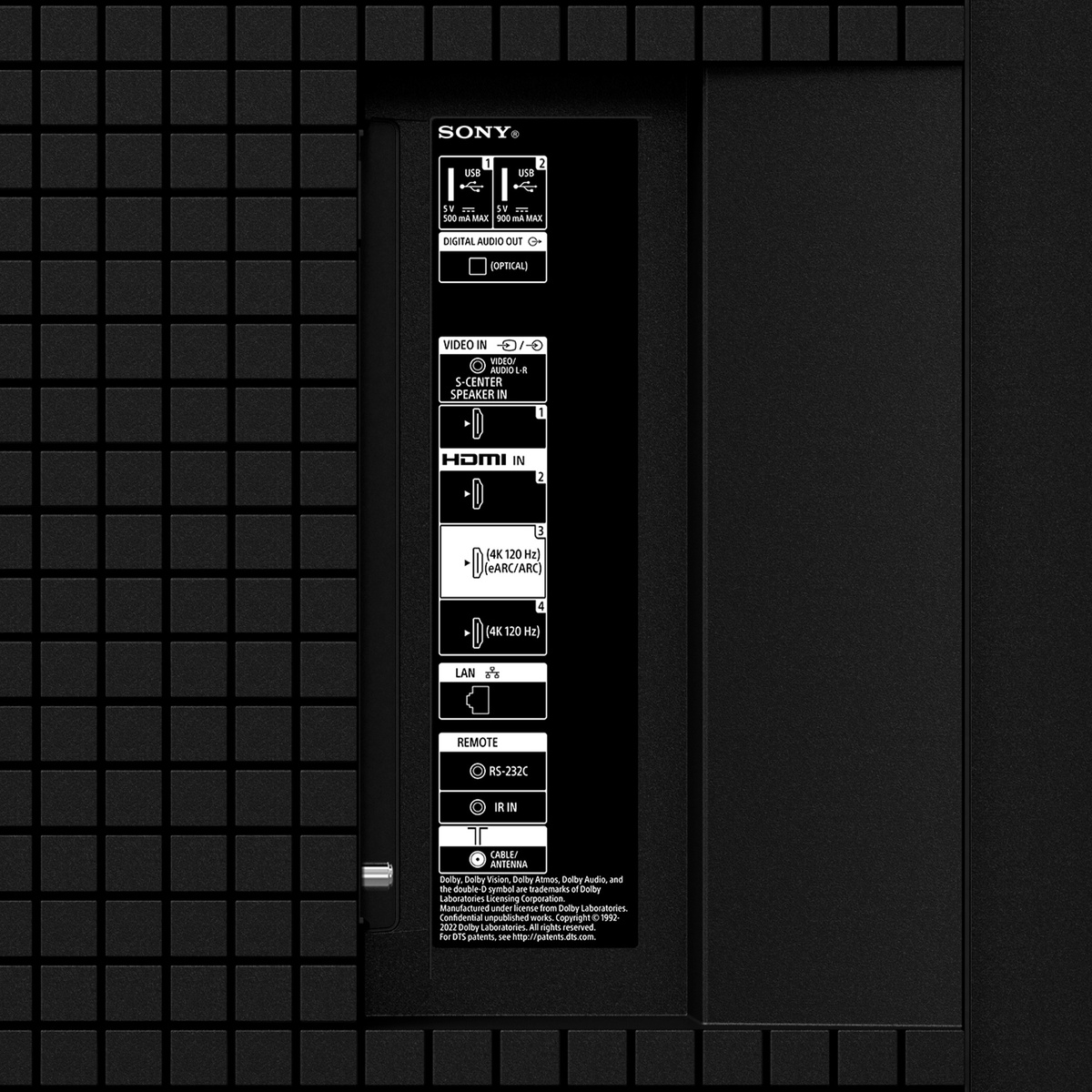Rear I/O panel of Sony X90L showing HDMI and USB ports for connectivity