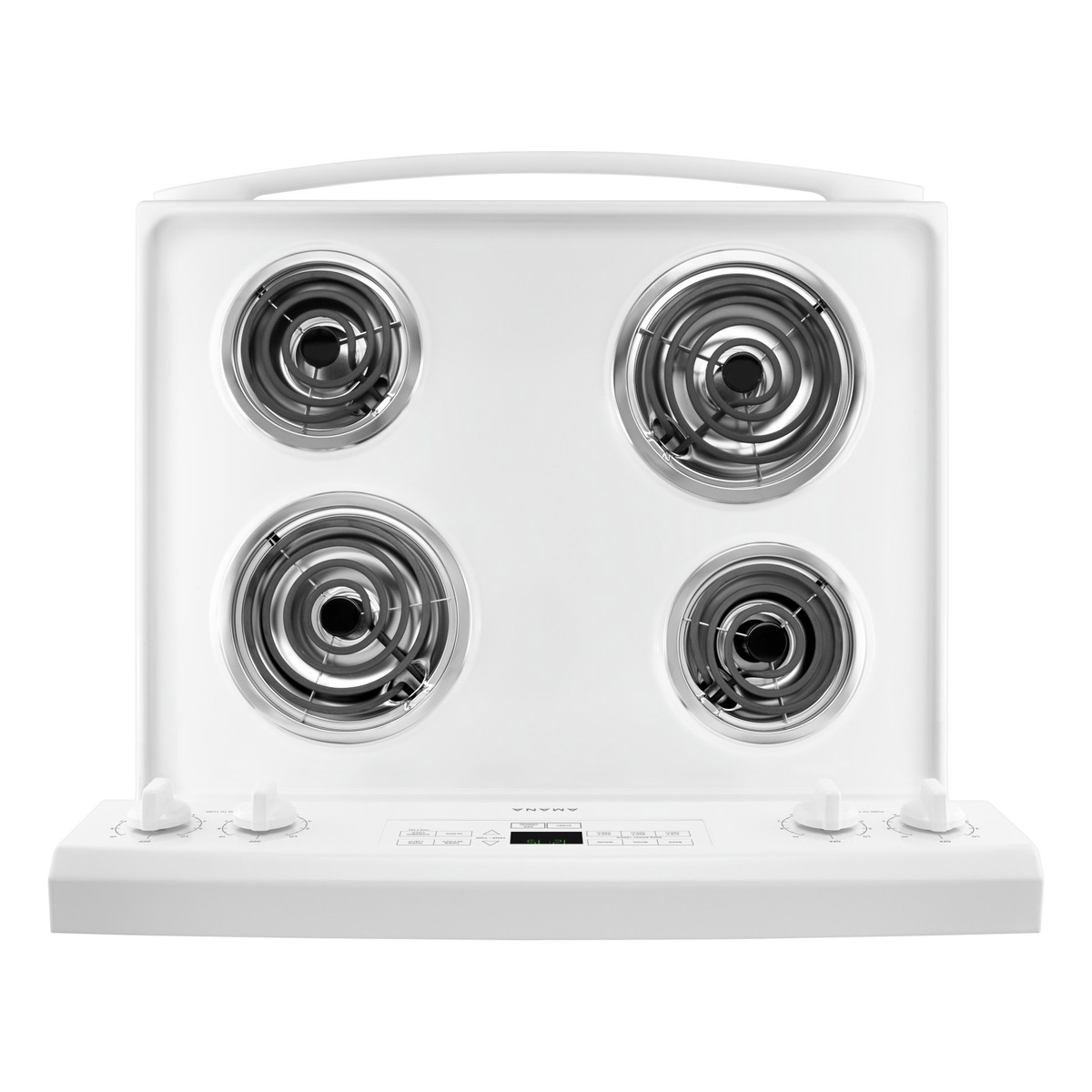 Top view of four coil heating elements on the cooktop