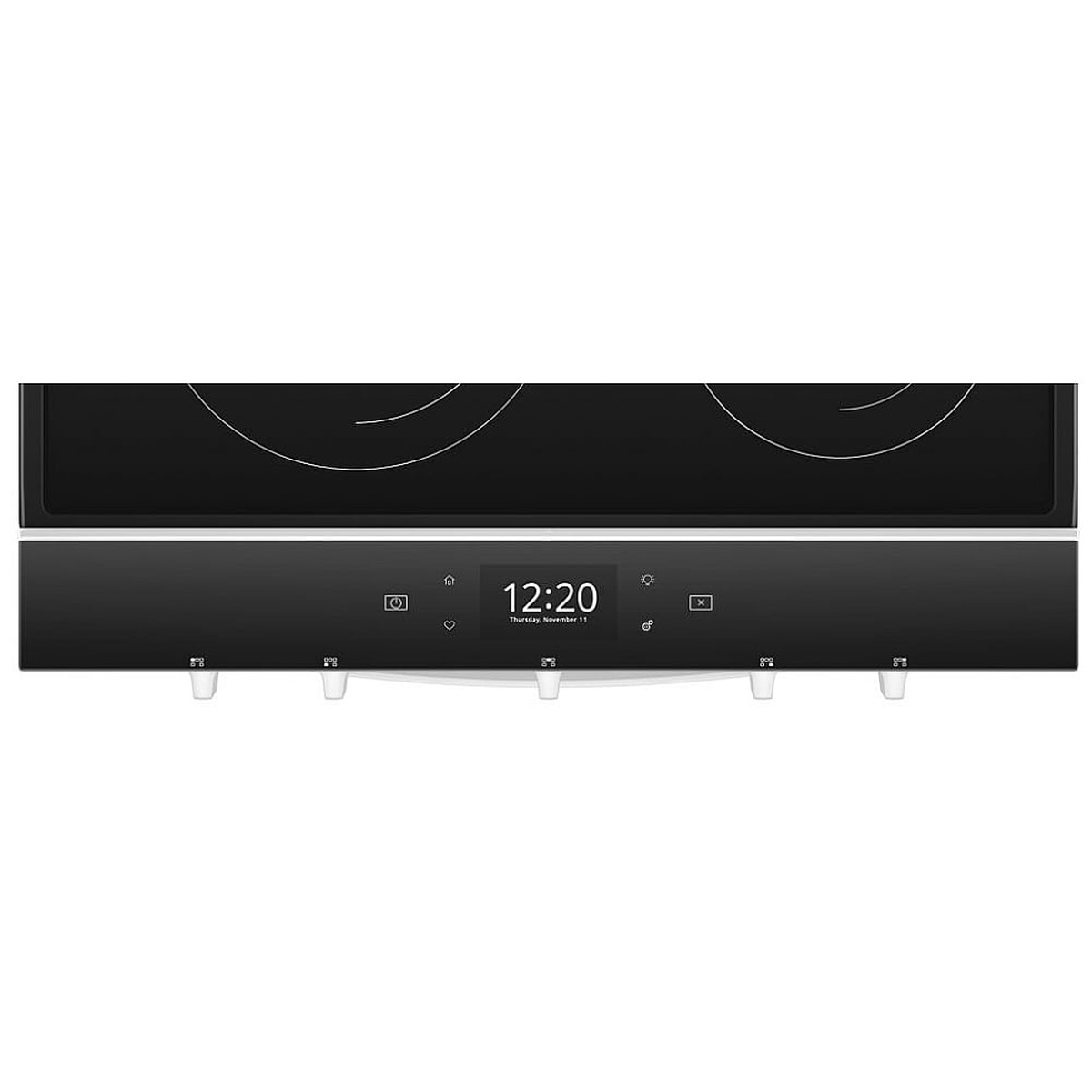 Touchscreen control panel on the Whirlpool range with clear icons and time display