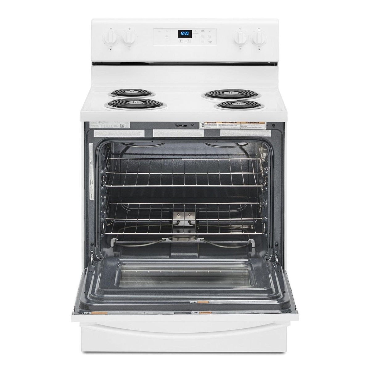 Open oven cavity showing two racks inside the 4.8 cu. ft. oven
