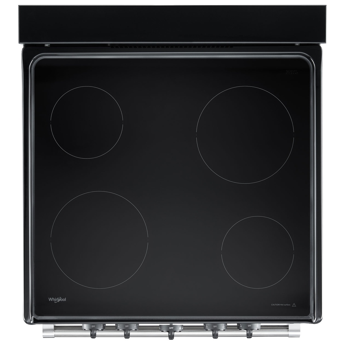 Top-down view of Whirlpool 24-inch smooth ceramic glass cooktop with four radiant elements