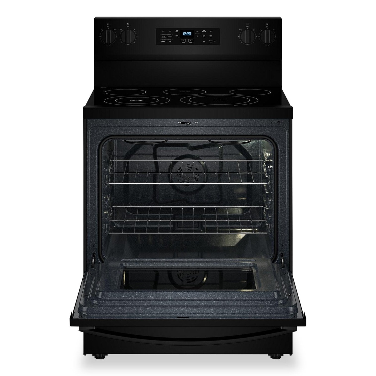 Open 5.3 cu ft oven cavity with two racks and interior light